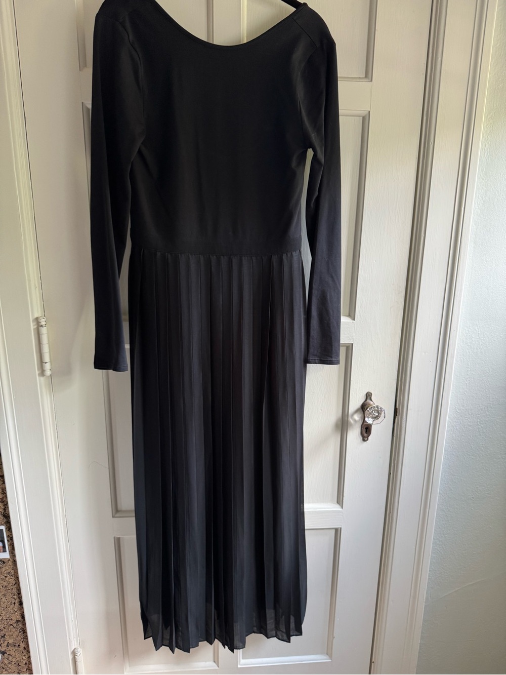 J. Crew Black Long-Sleeve Pleated Maxi Dress